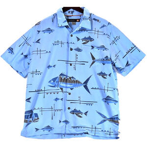 Quicksilver Waterman Collection Mens Shirt Short Sleeve Blue Tropical Fish Large
